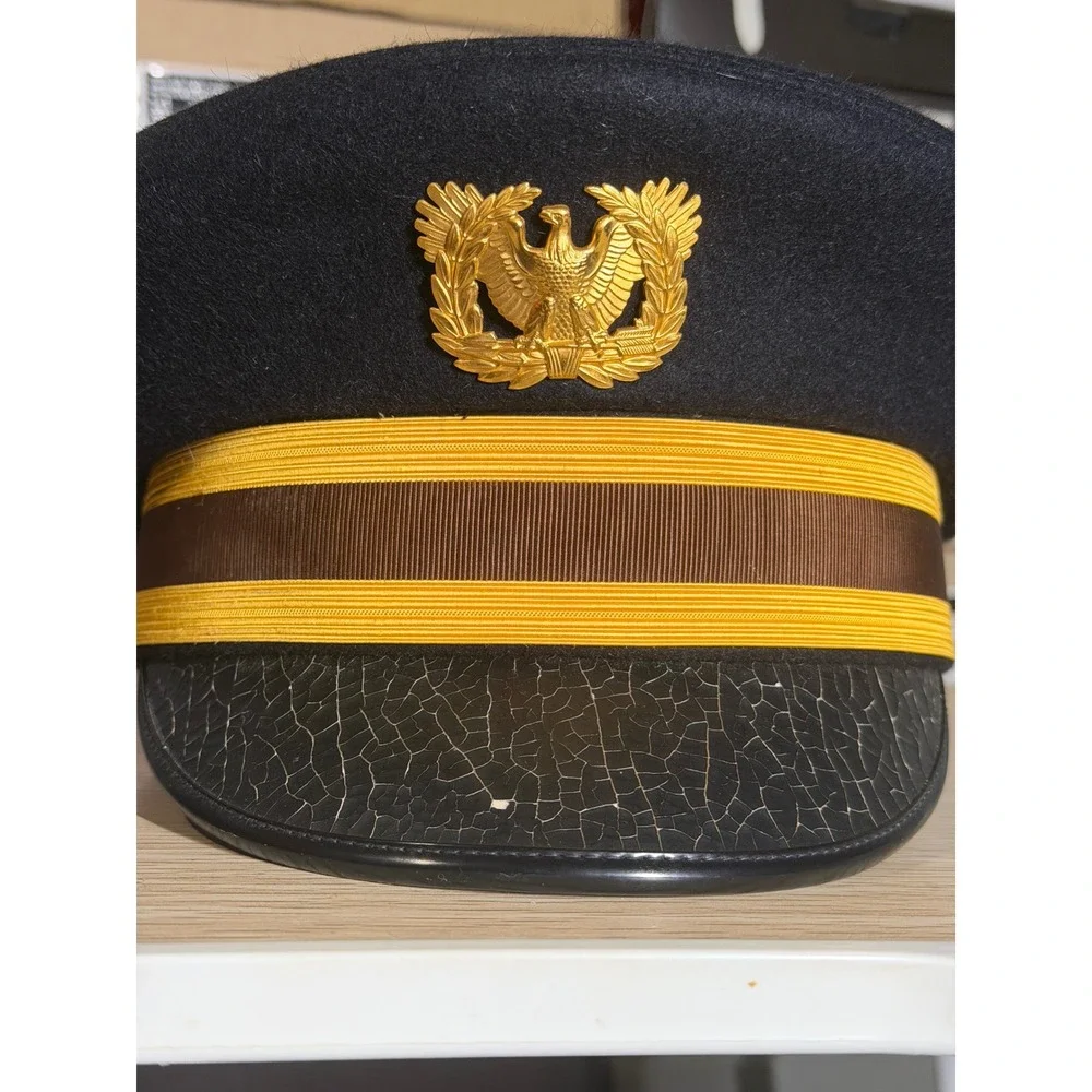 Vintage Flight Ace Pilot Visor Cap Black Wool Military Service Hat Size 6 7/8